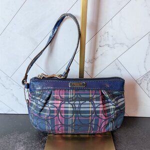 Coach Blue Tartan Plaid Wristlet – Patent Leather Trim – Authentic